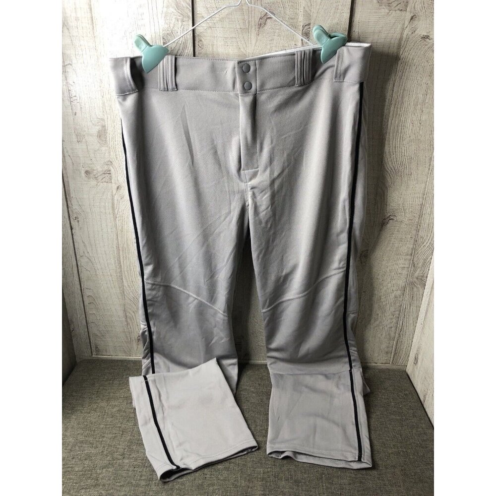 Alleson Athletic Mens Baseball Pants Size 2XL Gray Black Stripe Open Bottom
